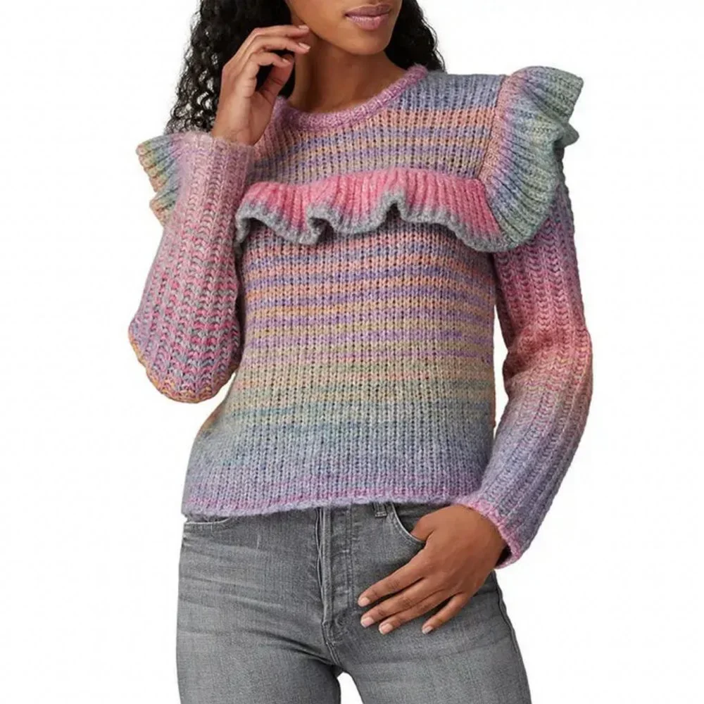 LoveShackFancy Yumi Rainbow Ruffle Sweater Pullover - Picture 5 of 13